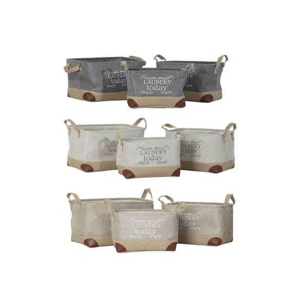 Daudzfunkcionāls grozs DKD Home Decor Bēšs Pelēks Gaiši brūns 40 x 30 x 24 cm Koks 3 Daudzums (3 gb.)