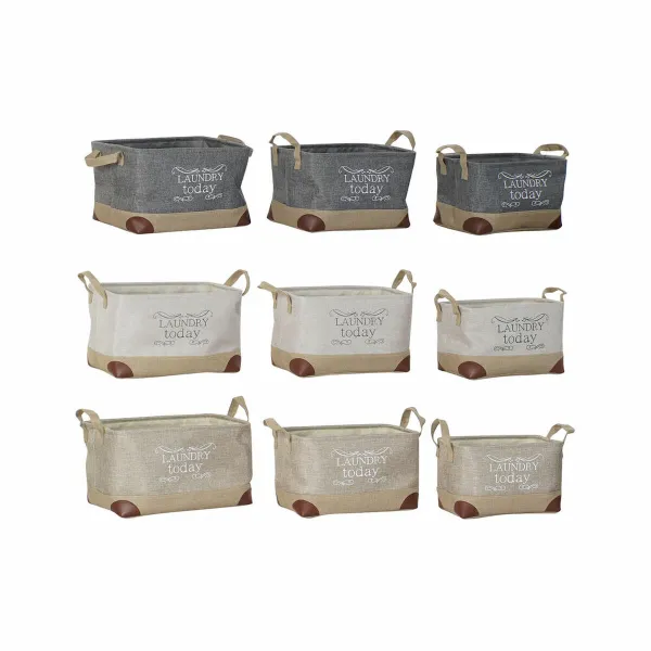 Monikäyttöinen kori DKD Home Decor Beige Harmaa Vaaleanruskea 40 x 30 x 24 cm Puu 3 Kappaletta (3 osaa)