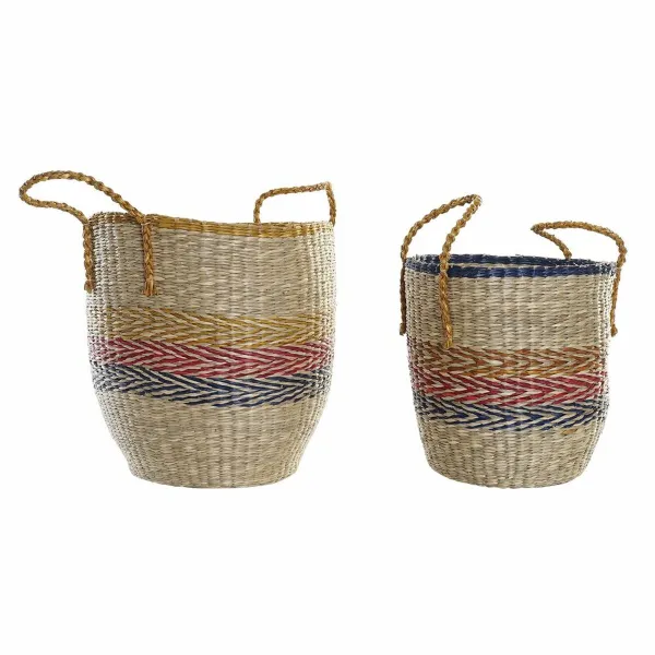 Krepšelio rinkinys DKD Home Decor Oranžinė Žalia Jūros dumbliai (35 x 22 x 46 cm) (2 pcs)