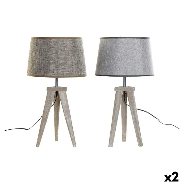 Desk lamp DKD Home Decor Sheet Grey Brown Linen 250 V 60 W Pinewood (30 x 30 x 57.5 cm) (2 pcs)