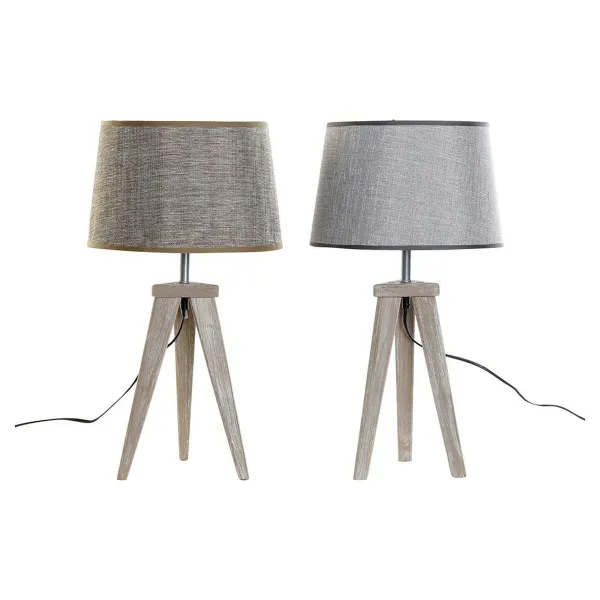 Stalinė lempa DKD Home Decor Paklodė Pilka Ruda Linas 250 V 60 W Pušynas (30 x 30 x 57.5 cm) (2 pcs)