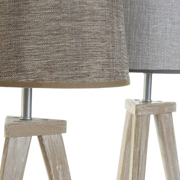 Stalinė lempa DKD Home Decor Paklodė Pilka Ruda Linas 250 V 60 W Pušynas (30 x 30 x 57.5 cm) (2 pcs)
