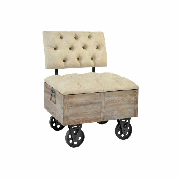 Банкетка DKD Home Decor   Ель Натуральный Чёрный Бежевый полиэстер (61 x 51 x 77 cm)