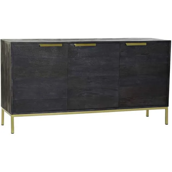 Sideboard DKD Home Decor Black Golden Mango wood 145 x 41 x 77 cm