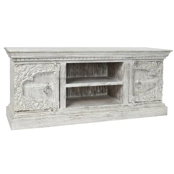 Televizoriaus baldai DKD Home Decor 8424001858347 Metalinis Balta Mango mediena 160 x 40 x 65 cm