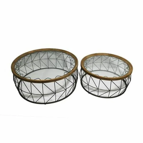 Dviejų staliukų rinkinys DKD Home Decor Juoda Natūralus 100 x 100 x 43 cm