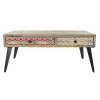 Side table DKD Home Decor 110 x 70 x 46 cm Black Metal Brown Multicolour Mango wood
