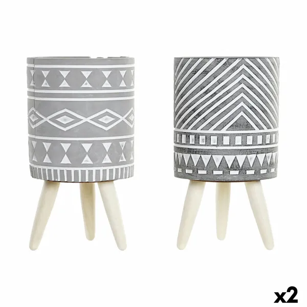 Подставка под цветочный горшок DKD Home Decor Серый Цемент Белый Сосна Boho (14,3 x 14,3 x 26,2 cm) (2 штук)