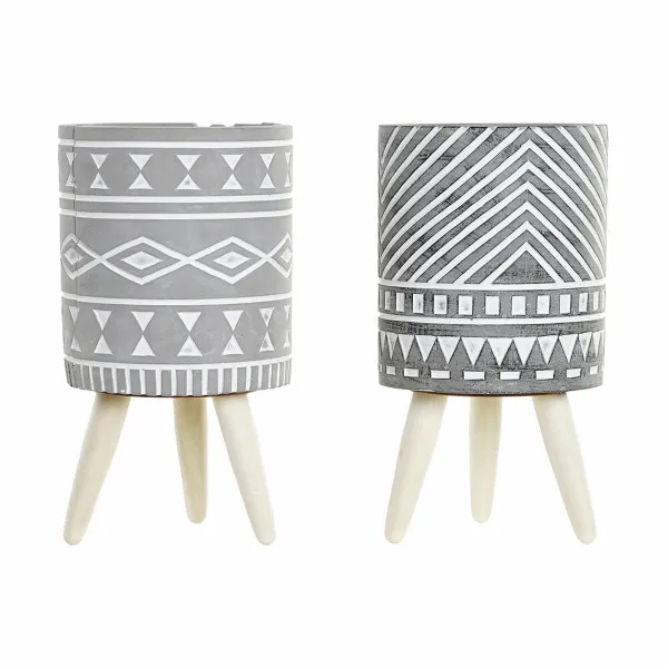 Подставка под цветочный горшок DKD Home Decor Серый Цемент Белый Сосна Boho (14,3 x 14,3 x 26,2 cm) (2 штук)
