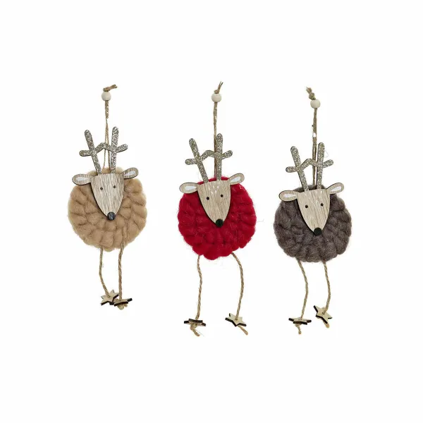 Ziemassvētku Nieciņš DKD Home Decor Poliesters Koks Ziemeļbrieži (3 pcs) (8 x 3 x 26 cm)