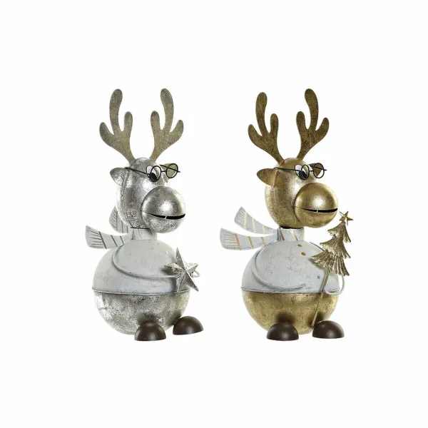 Ziemassvētku Nieciņš DKD Home Decor Metāls Ziemeļbrieži (14 x 13 x 27 cm) (2 pcs)