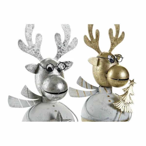 Ziemassvētku Nieciņš DKD Home Decor Metāls Ziemeļbrieži (14 x 13 x 27 cm) (2 pcs)