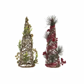 Новогодняя ёлка DKD Home Decor Красный Зеленый Позолоченный 16 x 16 x 41 cm Пластик (2 штук)