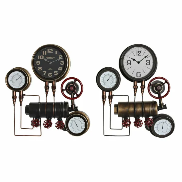Настенное часы DKD Home Decor Чёрный Красный Железо Позолоченный (2 pcs) (46 x 13 x 58 cm)