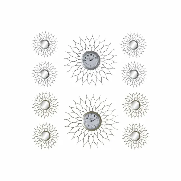 Sieninis laikrodis DKD Home Decor Šampanas Sidabras polipropileno Veidrodis 50 x 4 x 50 cm 5 Dalys (2 vnt.)