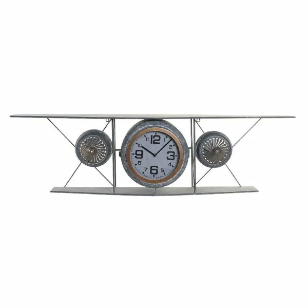 Seinäkello DKD Home Decor Kristalli Rauta Lentokone Puu MDF Tumman harmaa (120 x 21 x 33.5 cm)