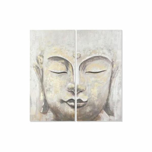 Полотно DKD Home Decor Бежевый Позолоченный Будда Восточный 120 x 3,7 x 120 cm