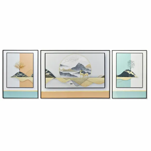 Set of 3 pictures DKD Home Decor Alumiini Puu MDF 200 x 3 x 70 cm (3 Kappaletta)