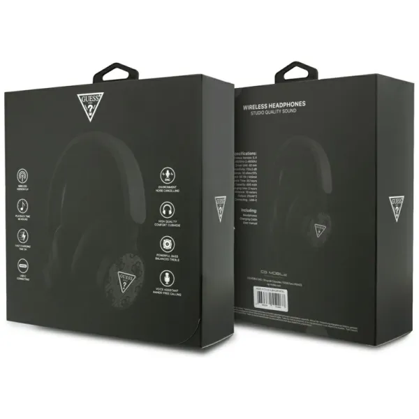 Guess 4G Triangle Logo - Bezdrátová sluchátka pøes uši Bluetooth V5.4 ENC (Èerná)
