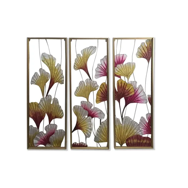 Kangas DKD Home Decor 3 Kappaletta Trooppinen Kasvien lehtiä (122 x 3 x 122 cm)