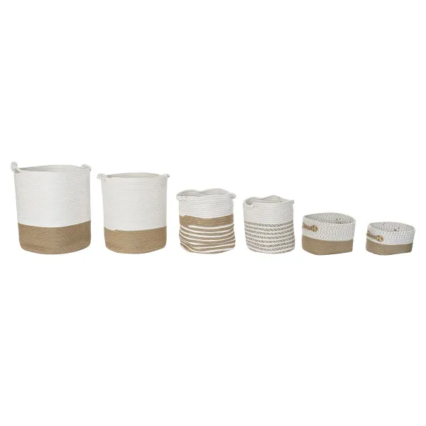 Basket set DKD Home Decor White Brown Jute 45 x 45 x 54 cm