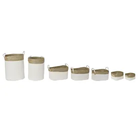 Набор корзин DKD Home Decor Белый Коричневый Натуральное волокно 41 x 41 x 52,5 cm