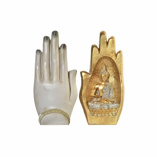 Декоративная фигура DKD Home Decor Серый Позолоченный Будда Смола (10 x 7,2 x 20,9 cm) (2 штук)