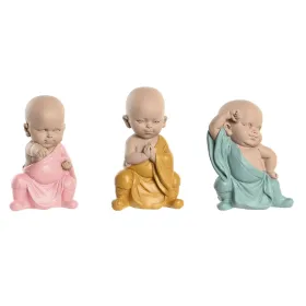 Dekoratīvās figūriņas DKD Home Decor Zils Rozā Dzeltens Sveķi Mūks (8 x 5,5 x 12,7 cm) (3 gb.)