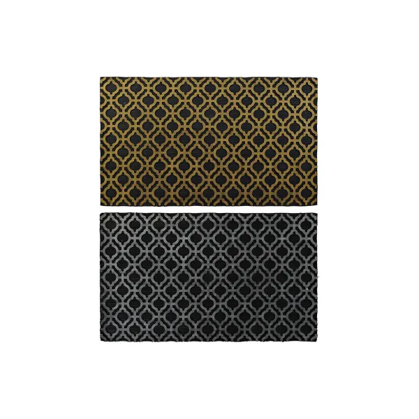 Kynnysmatto DKD Home Decor Hopeinen Musta Kullattu Kumi Arabi 2 osaa (75 x 45 x 0,5 cm)
