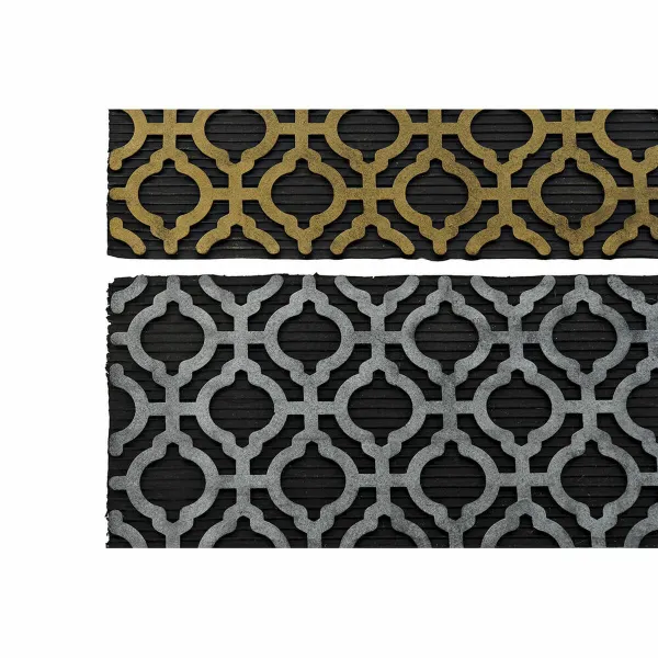 Kynnysmatto DKD Home Decor Hopeinen Musta Kullattu Kumi Arabi 2 osaa (75 x 45 x 0,5 cm)
