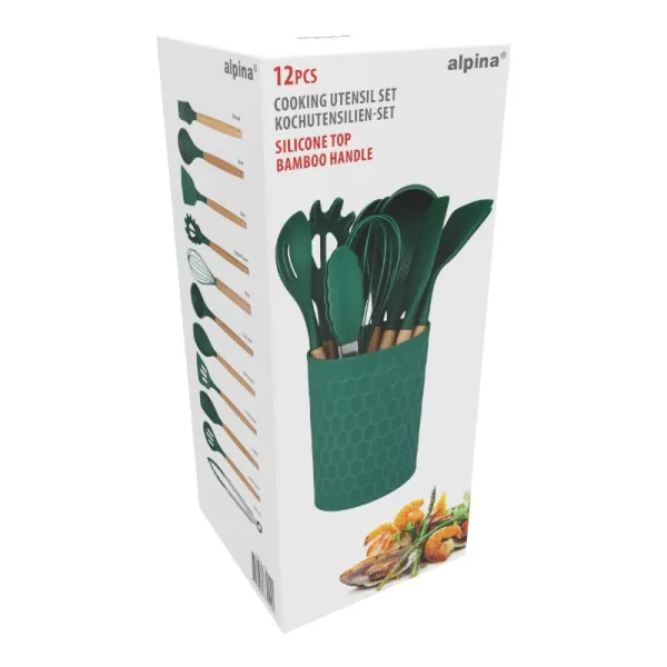 Alpina - Set of silicone kitchen utensils with a stand, 12 pieces
