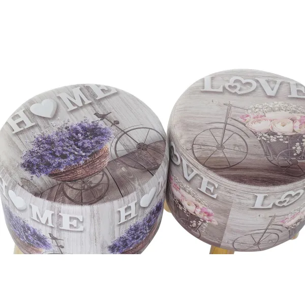 Footrest DKD Home Decor Grey Bicycle Pink Lilac PU Pinewood (30 x 30 x 30 cm) (2 Units) (30 x 30 x 32 cm)