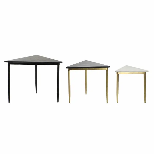 Komplekts ar 3 galdiņiem DKD Home Decor Balts Melns Zaļš Bronza 68 x 46,5 x 53 cm