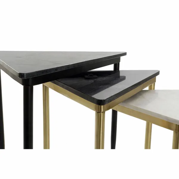 Komplekts ar 3 galdiņiem DKD Home Decor Balts Melns Zaļš Bronza 68 x 46,5 x 53 cm