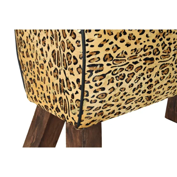 Atrama pėdoms DKD Home Decor Juoda Medžio Ruda Oda Leopardas (67 x 30 x 51 cm)
