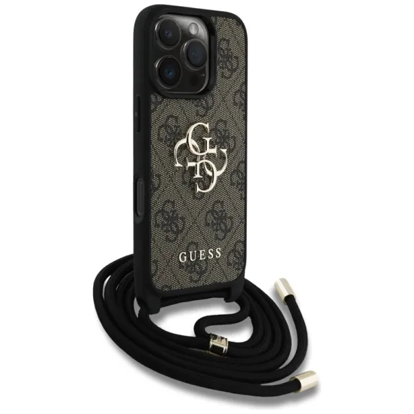 Guess 4G Big Logo Cord Strap Crossbody - Case for iPhone 16 Pro (brown)