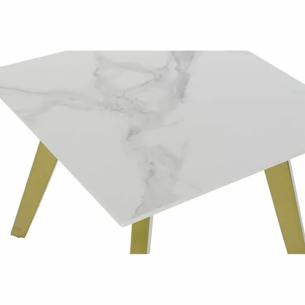 Mažas šoninis stalas DKD Home Decor Balta Auksinis 60 x 60 x 48 cm