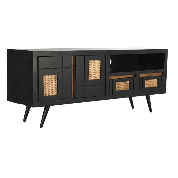 ТВ шкаф DKD Home Decor Чёрный ротанг Древесина манго (145,5 x 40,5 x 60 cm)