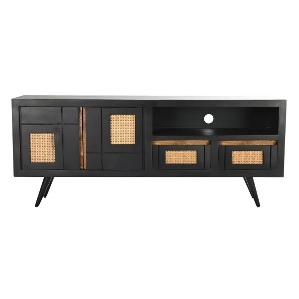 ТВ шкаф DKD Home Decor Чёрный ротанг Древесина манго (145,5 x 40,5 x 60 cm)