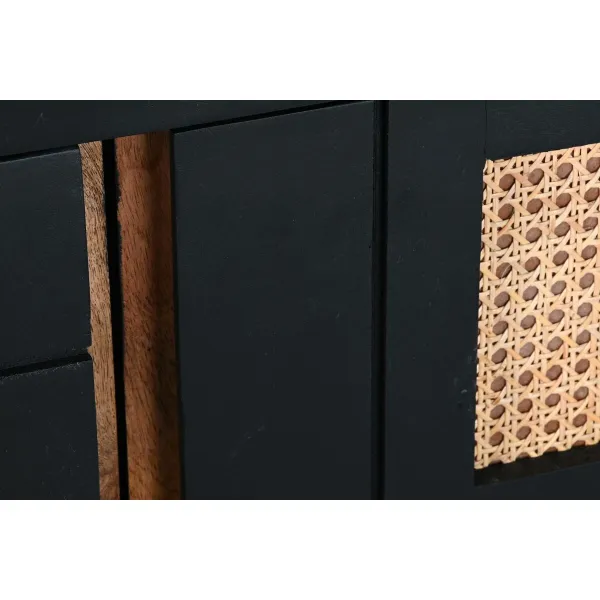 ТВ шкаф DKD Home Decor Чёрный ротанг Древесина манго (145,5 x 40,5 x 60 cm)