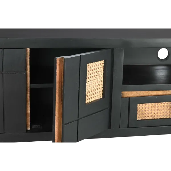 ТВ шкаф DKD Home Decor Чёрный ротанг Древесина манго (145,5 x 40,5 x 60 cm)