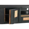 TV-kalusteet DKD Home Decor Musta Rottinki Mangopuu (145,5 x 40,5 x 60 cm)