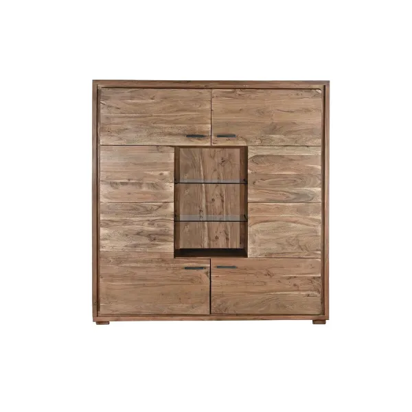Шкаф DKD Home Decor   145 x 40 x 153 cm Стеклянный Коричневый древесина акации