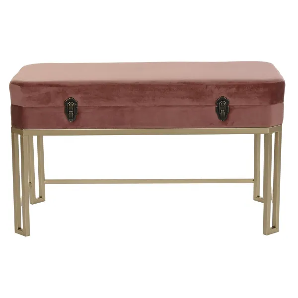 Taburete DKD Home Decor   Rozā Bronza Metāls Samts (80 x 40 x 47 cm)