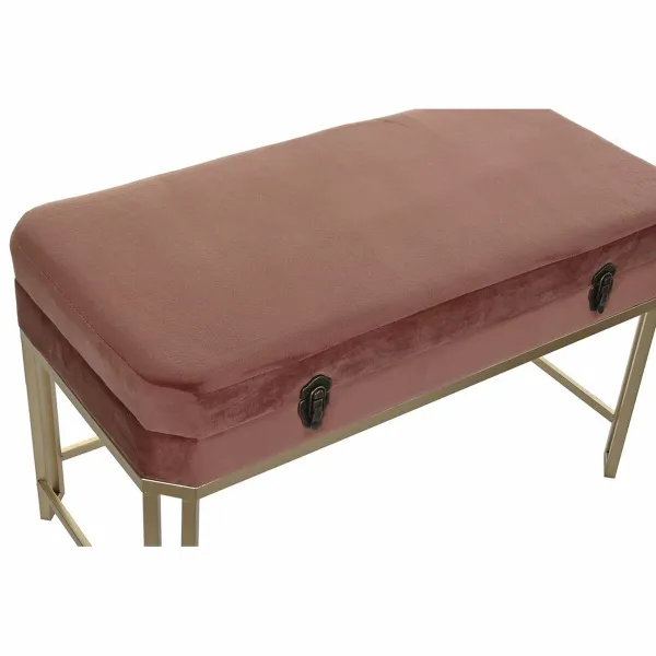 Taburete DKD Home Decor   Rozā Bronza Metāls Samts (80 x 40 x 47 cm)