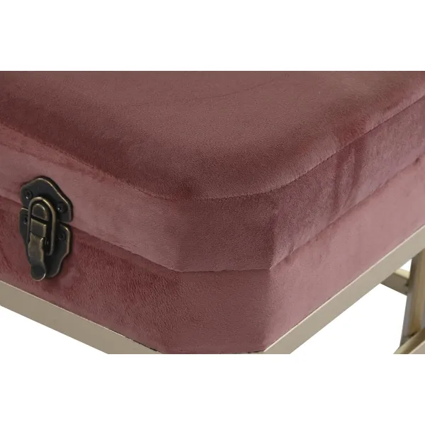 Taburete DKD Home Decor   Rozā Bronza Metāls Samts (80 x 40 x 47 cm)