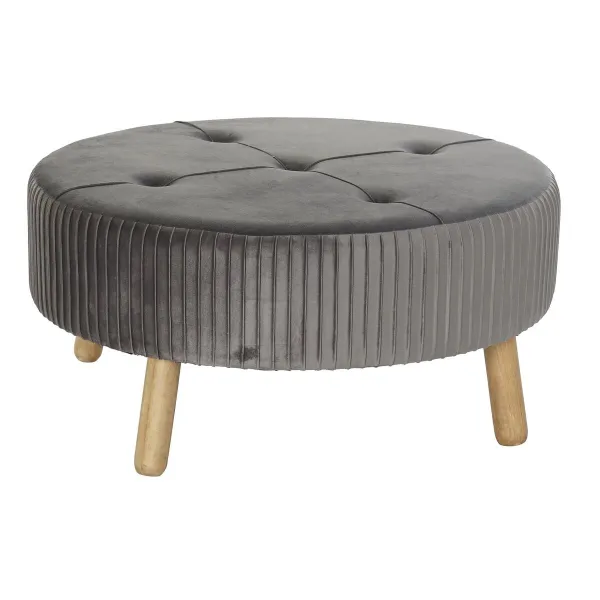 Atrama pėdoms DKD Home Decor 80 x 80 x 38 cm Scandi Pilka Medžio Aksomas Tamsiai pilka Velvet