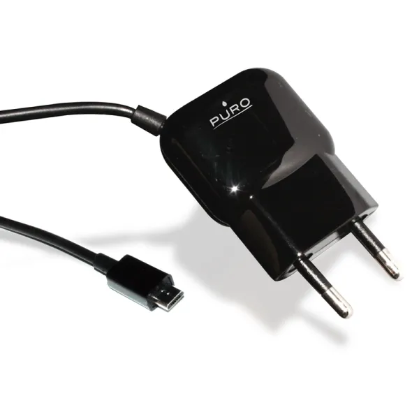PURO Mini Travel Charger - Portable Wall Charger with Micro USB Cable (Black)