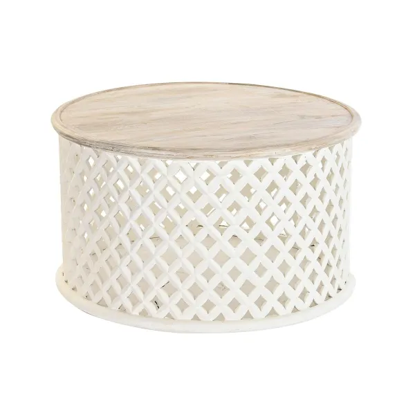 Olohuoneen pöytä DKD Home Decor Valkoinen Luonnollinen Alumiini Mangopuu 81 x 81 x 45 cm