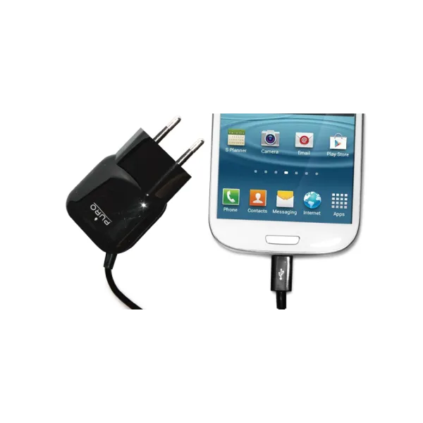 PURO Mini Travel Charger - Portable Wall Charger with Micro USB Cable (Black)